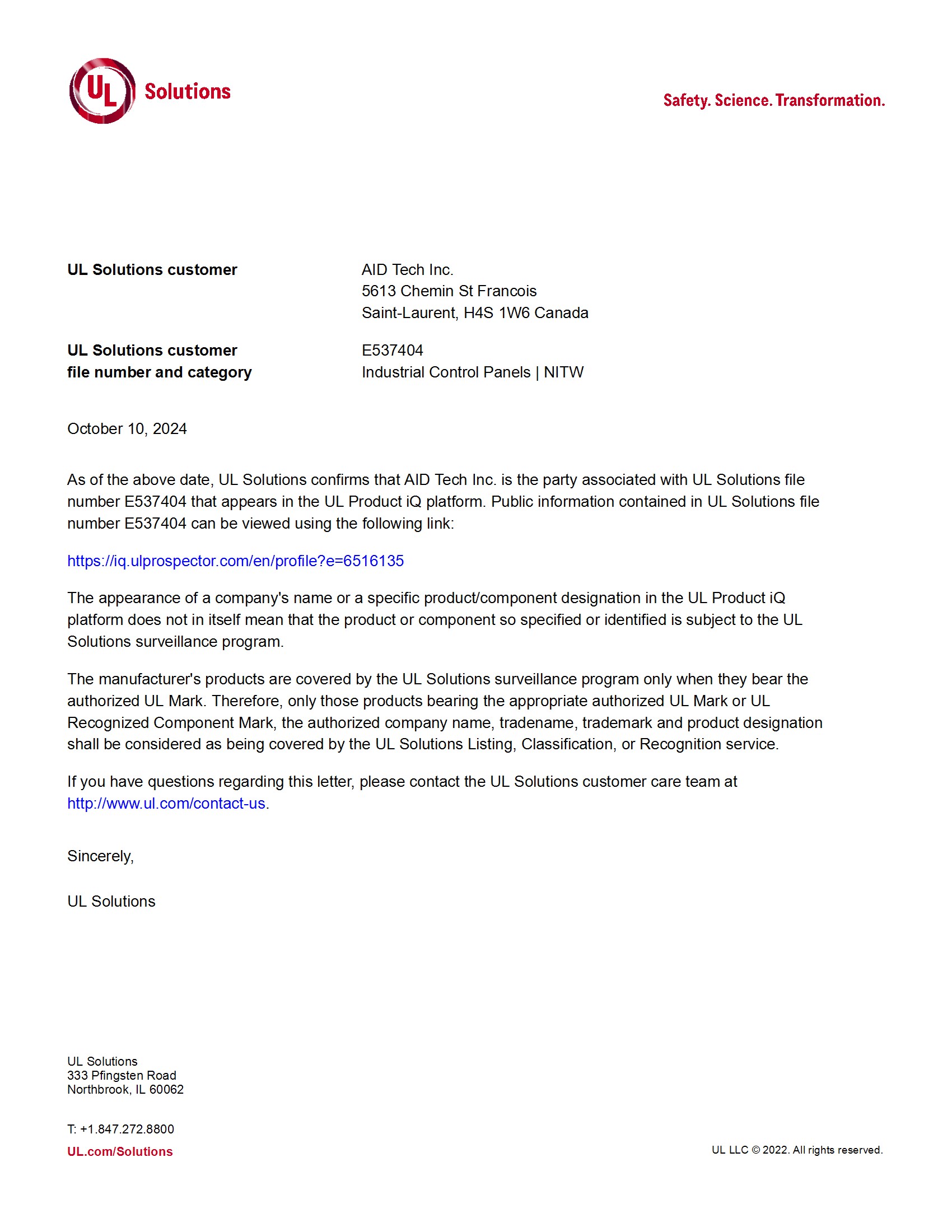 Confirmation Letter